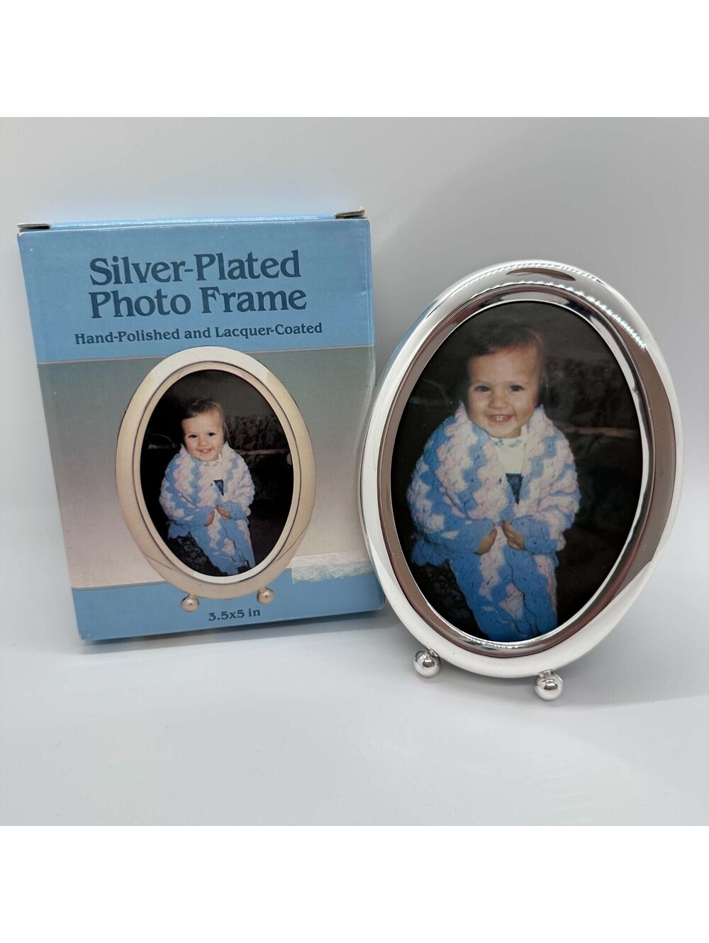 Vintage 1987 Action Industries Silver Plated Oval Photo Frame 3.5x5 Original Box
